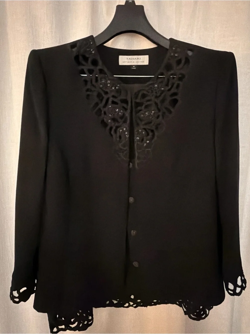 Tahari Black Women's Cutout-Trim Button Front Jacket/ Skirt set